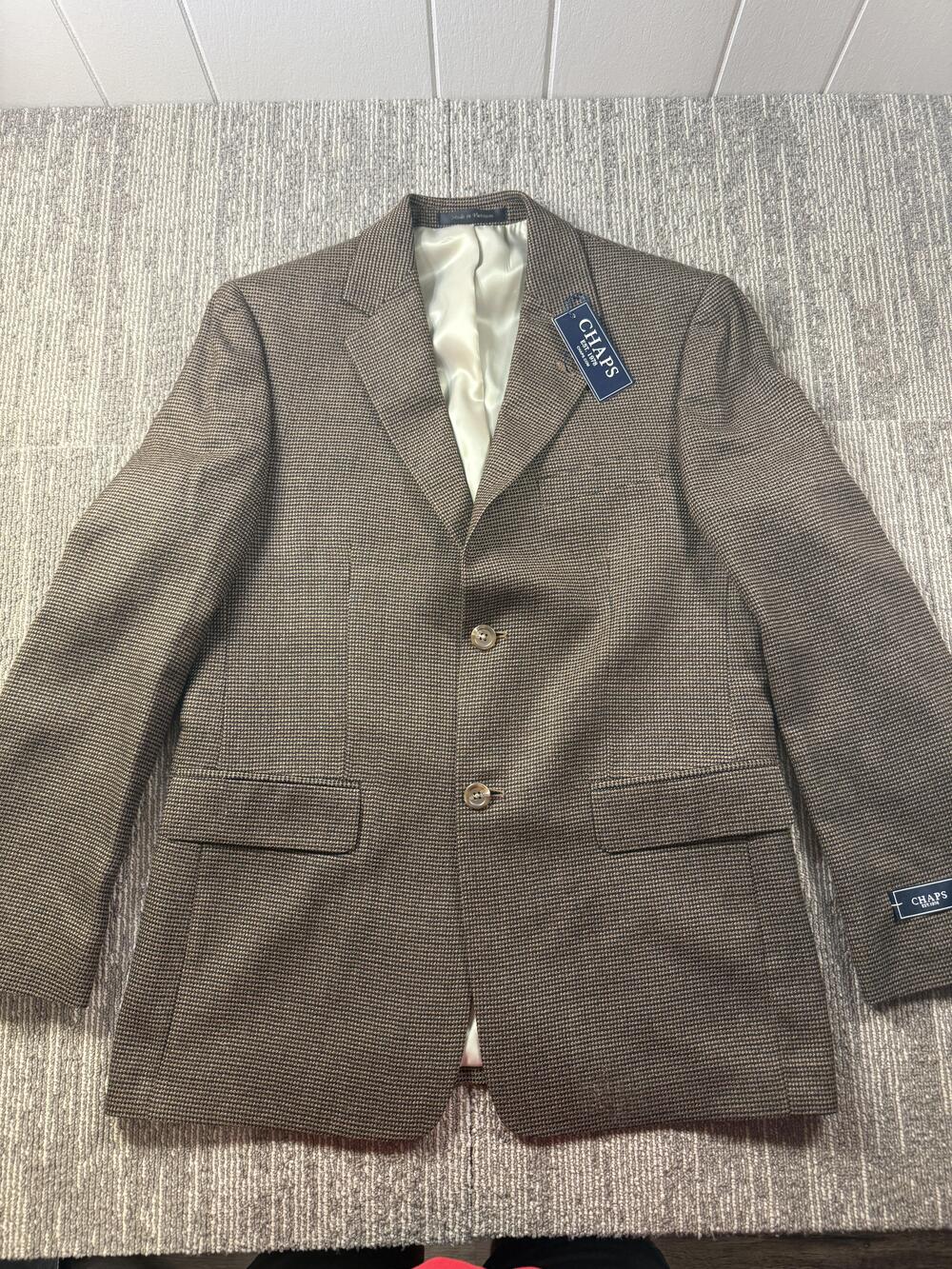Chaps Blazer Womens 18 Regular Brown Houndstooth Tweed Lined Two Button Jacket